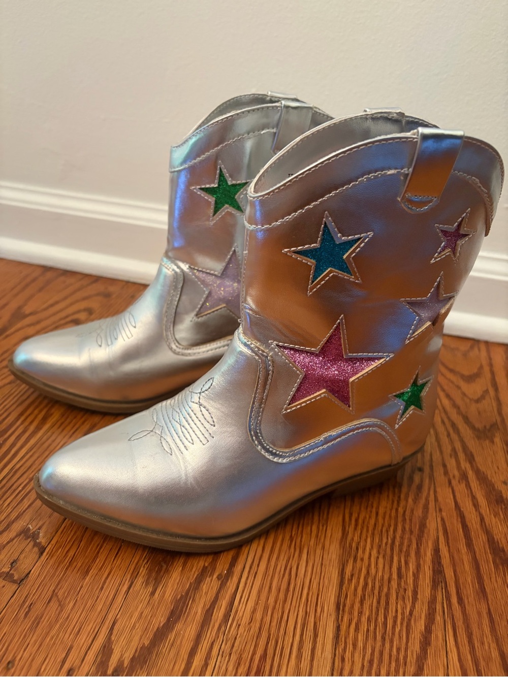 Kids Tucker + Tate Silver Cowboy Boots with Glitter Stars
